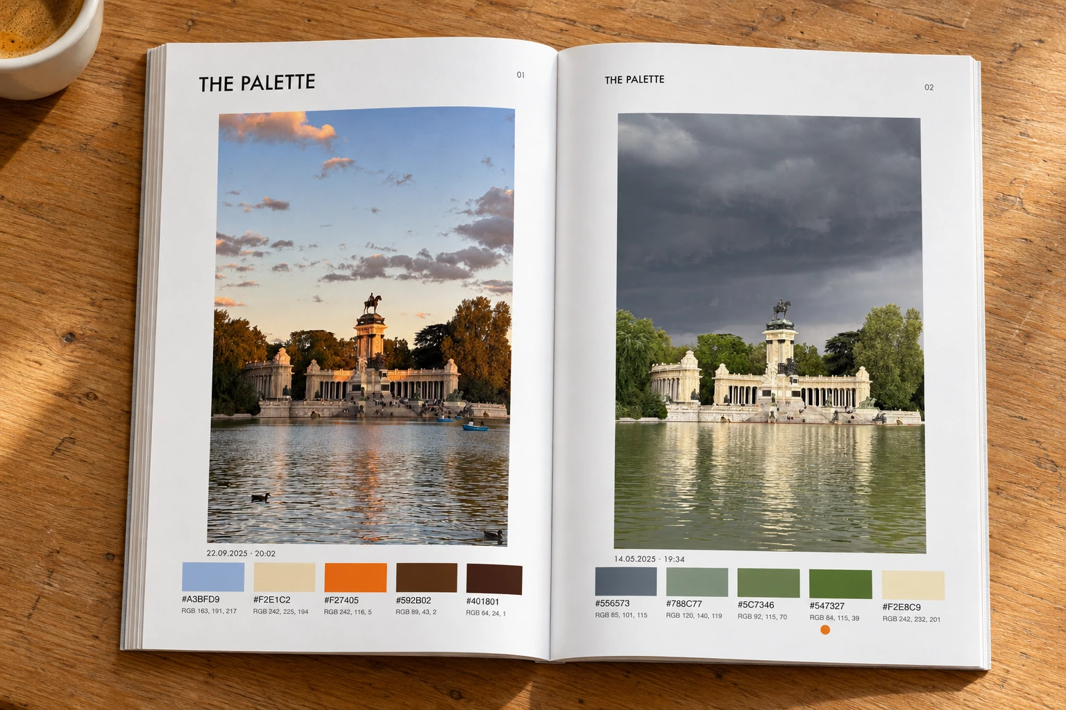 Fotografías del Retiro y sus paletas de color en el interior de SOLANERA